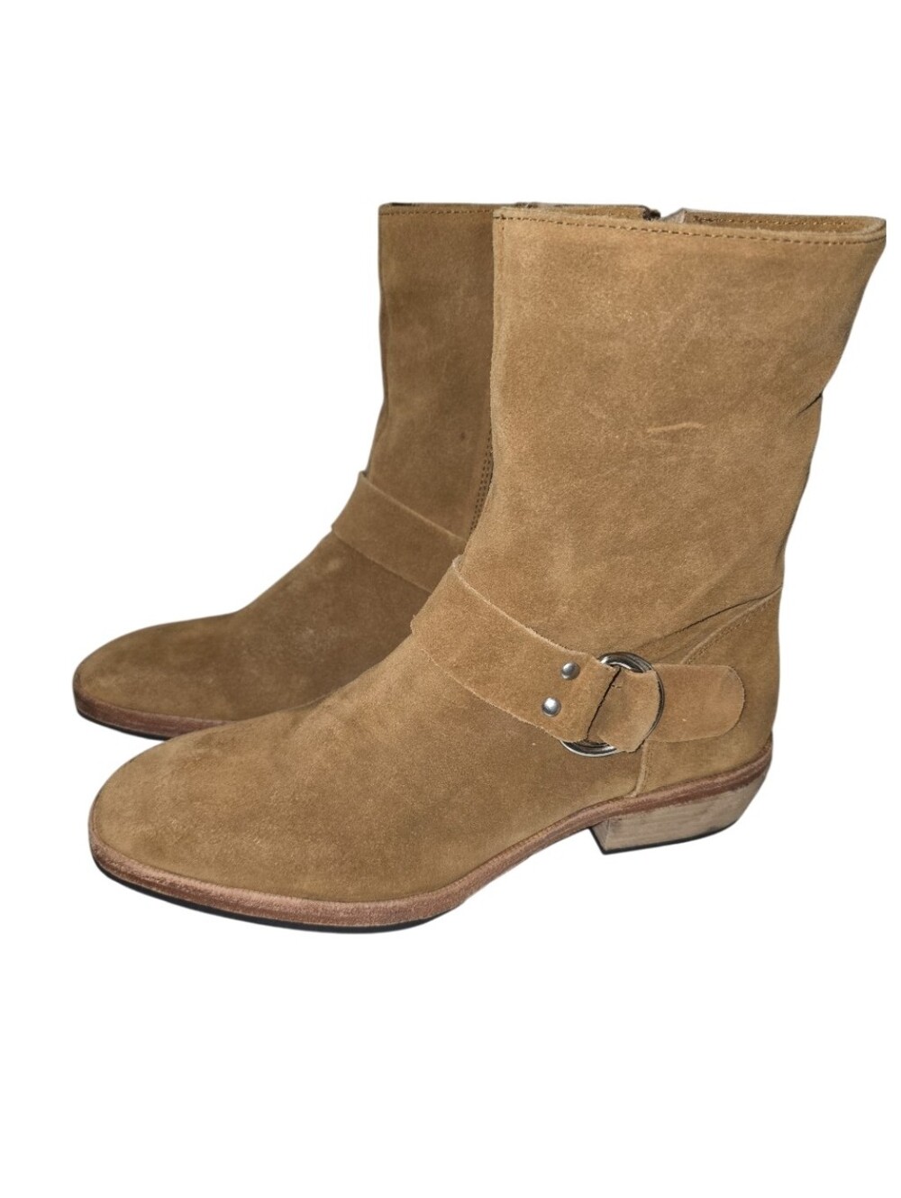 Free People Vienna Suede Ankle Boots 9 Luggage/Tan Buckle Western-inspired